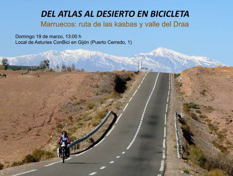 Proyeccion Viaje Bicicleta por Marruecos (del Atlas al Desierto). 19 Marzo 2017. 13h.