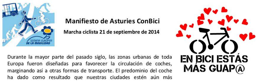Manifiesto de Asturies ConBici. Marcha Ciclista 21 septiembre 2014