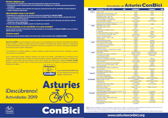Folleto Promocional de actividades Asturies ConBici 2019