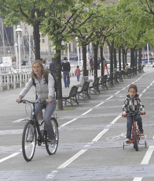 Ciclistas en un carril bici.