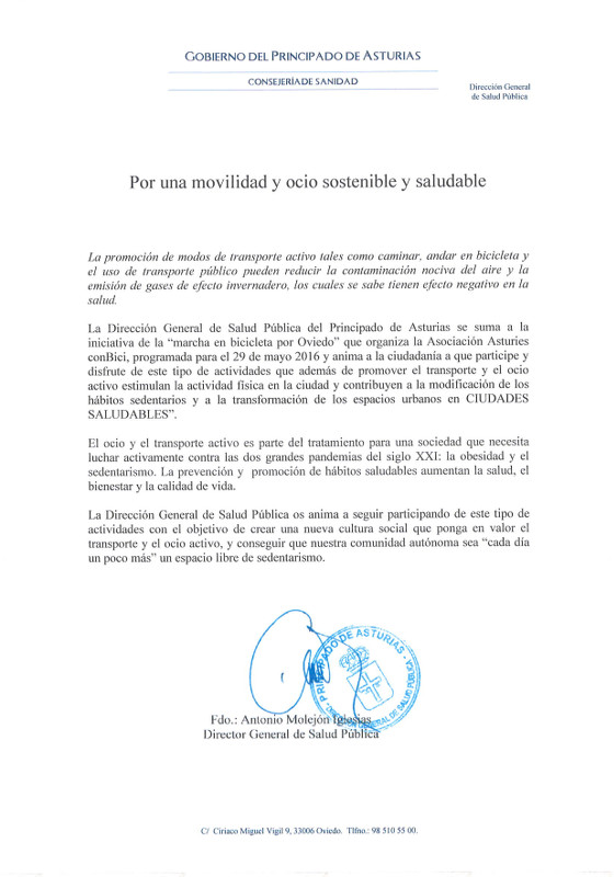 Carta de apoyo del director de Salud Pública del Gobierno del Principado de Asturias