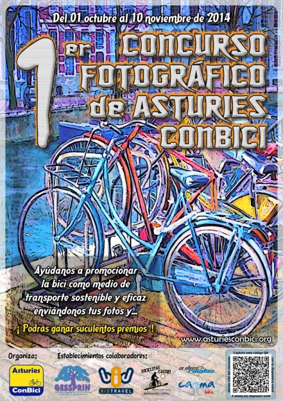 Primer concurso fotográfico de Asturies ConBici. Del 01 octubre al 10 noviemibre de 2014. Ayudanos a promocionar la bicicleta como medio de transporte sostenible y eficaz y... ¡Podrás ganar suculentos premios!