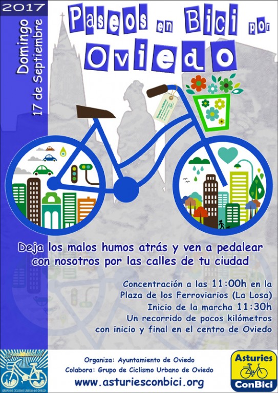 Cartel Paseo en Bici por Oviedo, 17 septiembre 2017